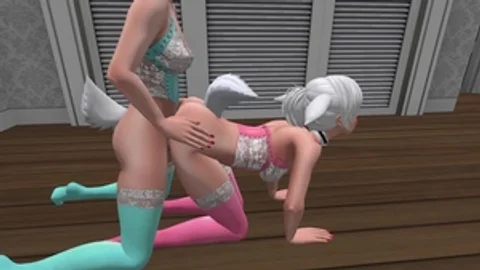 2 Bunny cuties In Bright Colored nylons & underware doggy style Sex - SL anime Furry