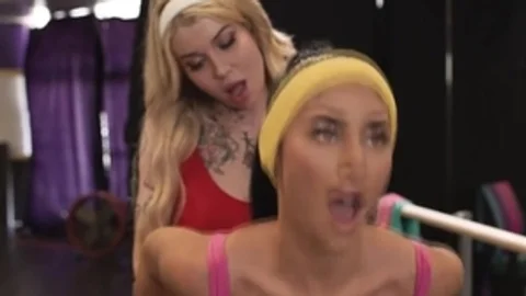 ladyboy Gracie Jane fucks Queenie Sateen On Stage