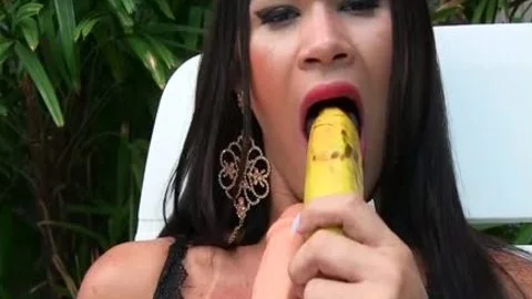 Sensual tgirl Erika Lee Masturbates With A Banana And Sticks A dildo Up Her wazoo