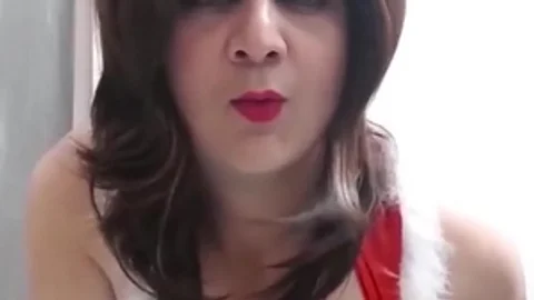 brunette hair ladyboy Monica M Cumming In Xmas costume