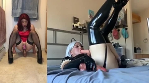 Sissy Candy - Latex Maid Reamed In muff By fucking Machine