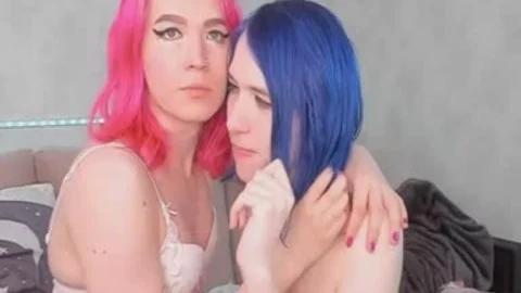 cutie tranny duett giving a kiss while stripped