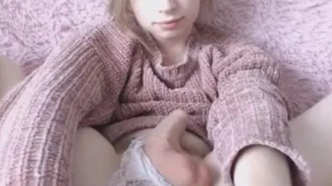 innocent Looking blond ladyboy Plays Her wang